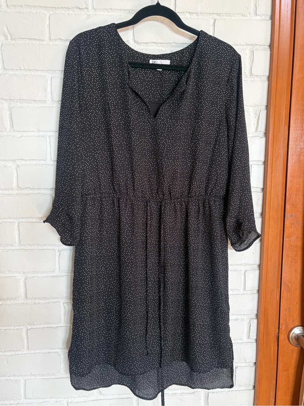 Black Dot-Print Women's Drawstring Waist Dress